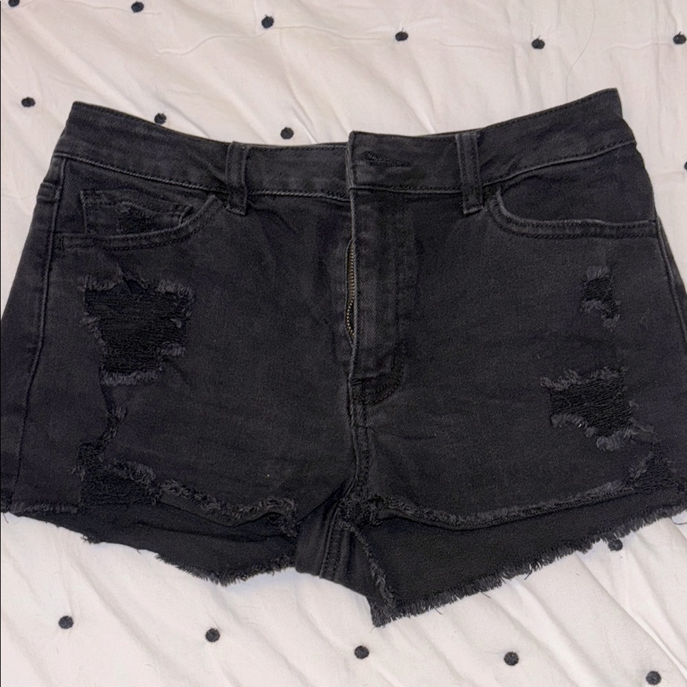 Women's Black Distressed Denim Shorts